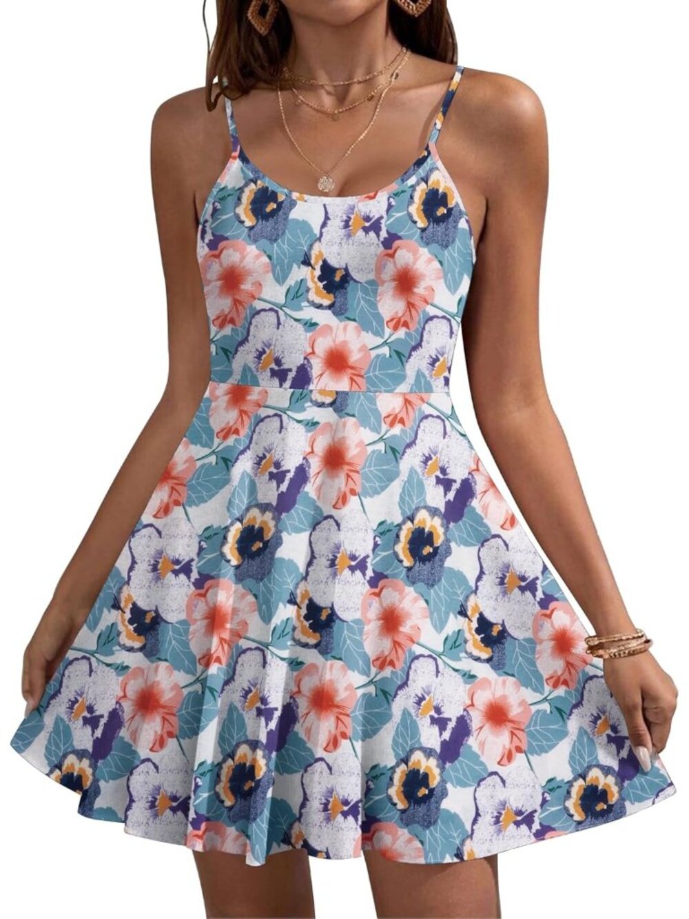 Women's White Floral Summer Dress Spaghetti Strap Floral Mini Casual Dress - Picture 1 of 6